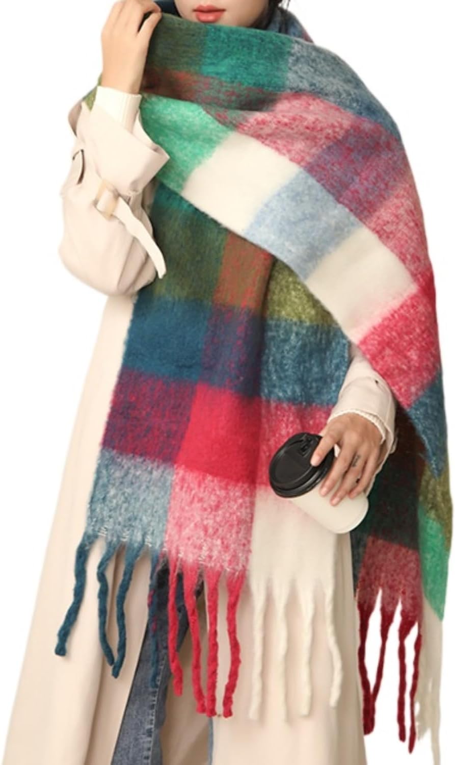 Chunky Winter Scarfs for Women Cold Weather Warm Knit Thick Plaid Scarf Long Large Oversized Checked Scarves