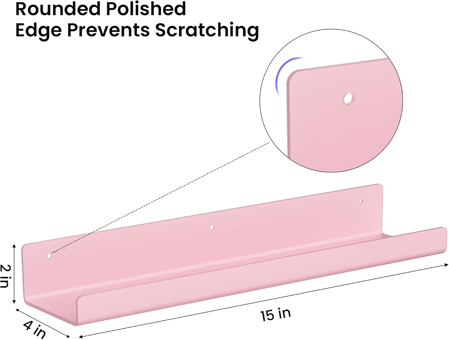 upsimples 4 Pcs 15" Acrylic Shelves for Wall Decor and Display, Pink