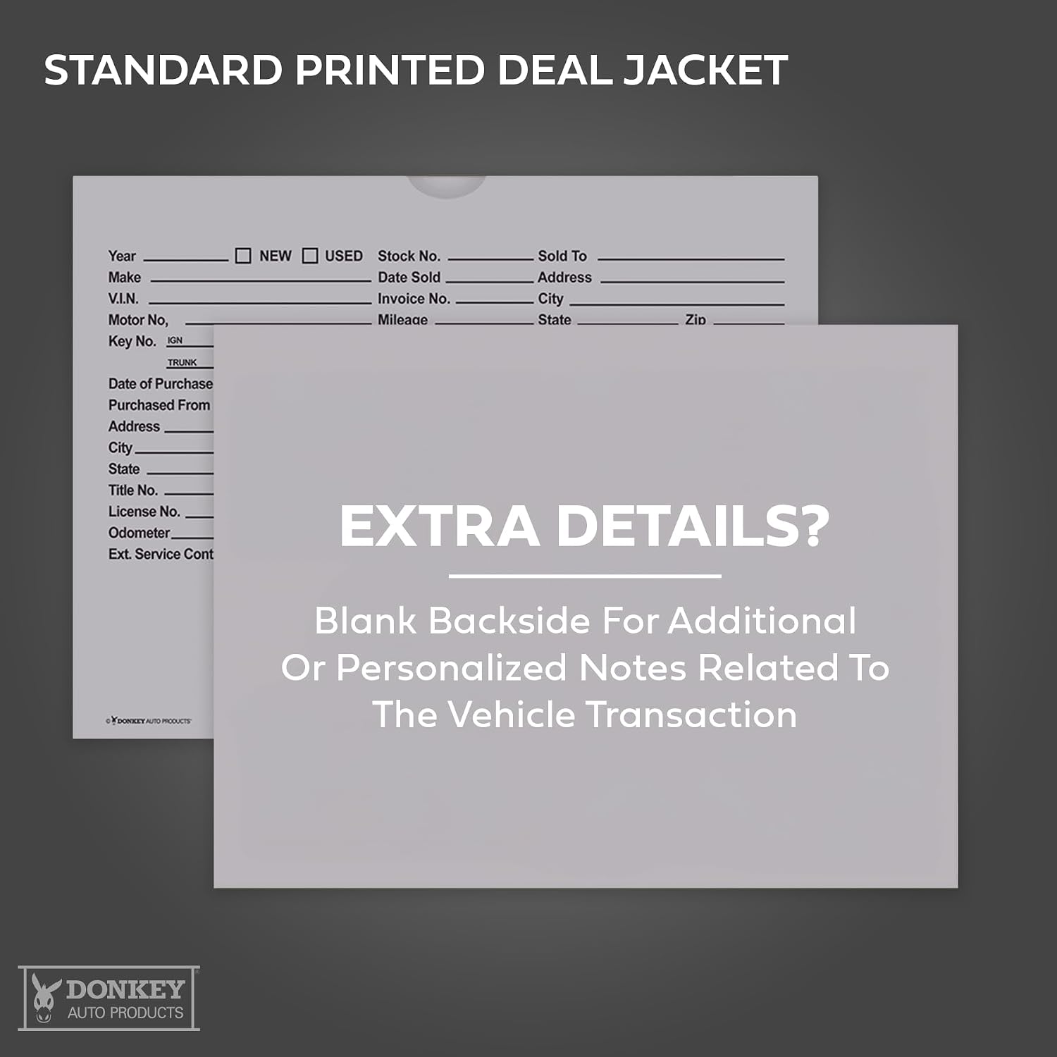 Printed Vehicle Deal Envelopes 9x12 Deal Jackets (100 shrink wrapped) (Gray)