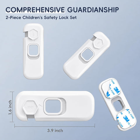 2-Pack Fridge Locks, Child Proof Refrigerator/Freezer Door Lock, Child Safety Cabinet Lock with Adhesive Pads - Freezer Latch to Keep Door Closed for Latches,Drawer,Closets,Oven (White)
