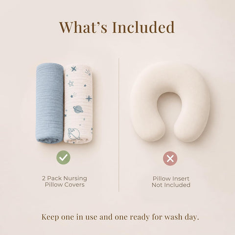 Konssy 2-Pack Muslin Nursing Pillow Covers, Star Soft Slipcover for Baby