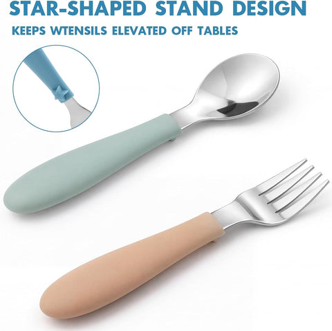 Pimoys Toddler Fork and Spoon Set, 6-Piece Stainless Steel, 3 Colors