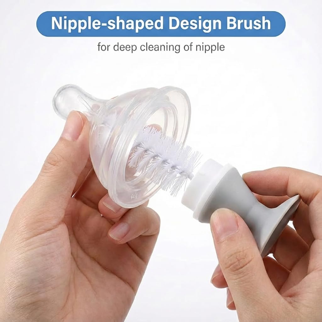 4-in-1 Baby Bottle Brush Set, Gray