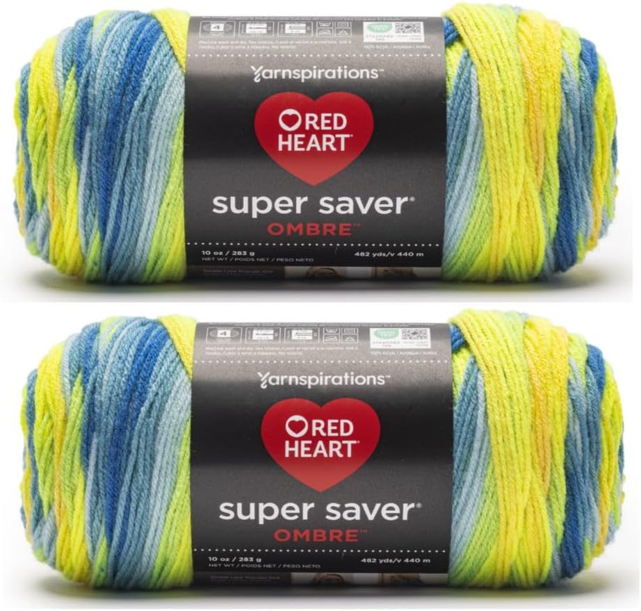 Red Heart Super Saver Ombre Yarn for Crocheting, Electric, 2-Pack