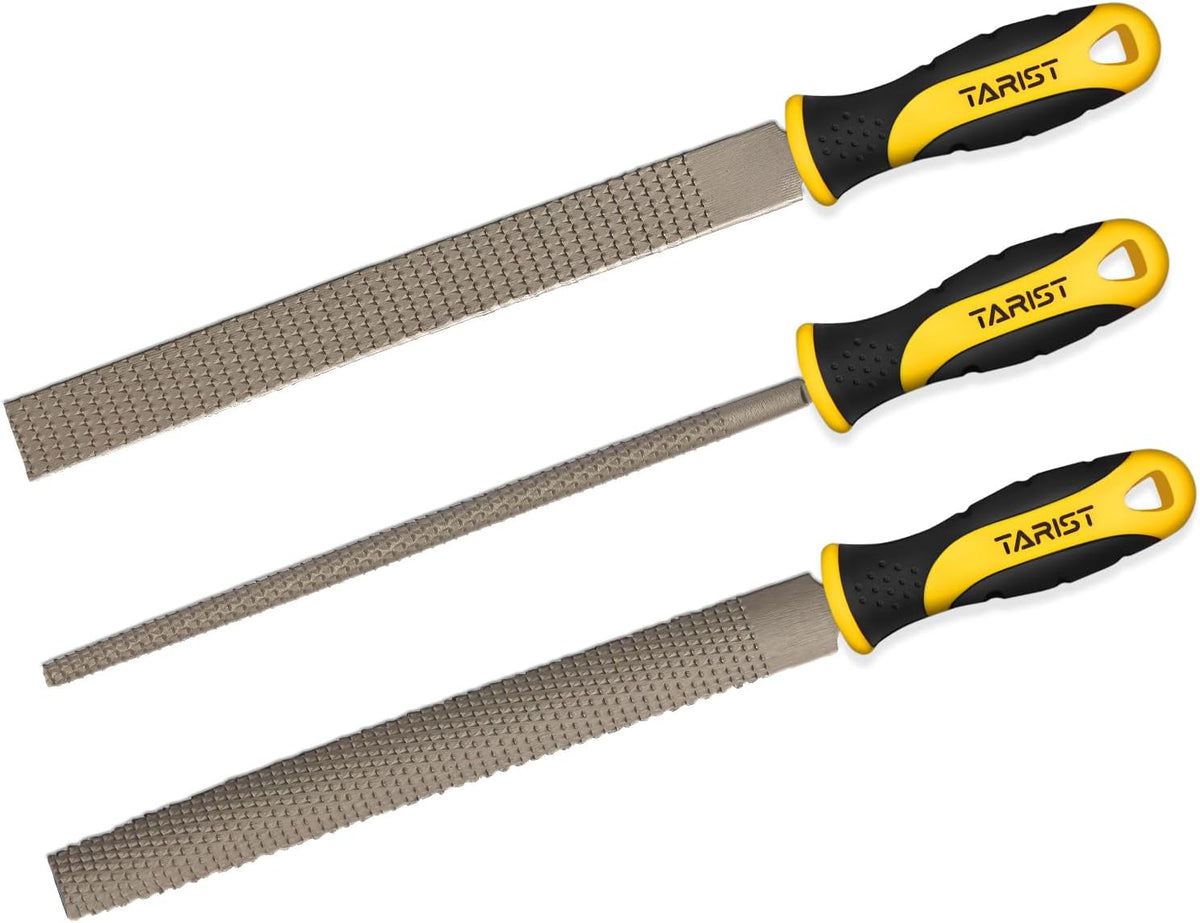 TARIST 3-Piece 8" Wood Rasp File Set, Includes Flat/Half-Round/Round. For Woodworking & Sharping Wood