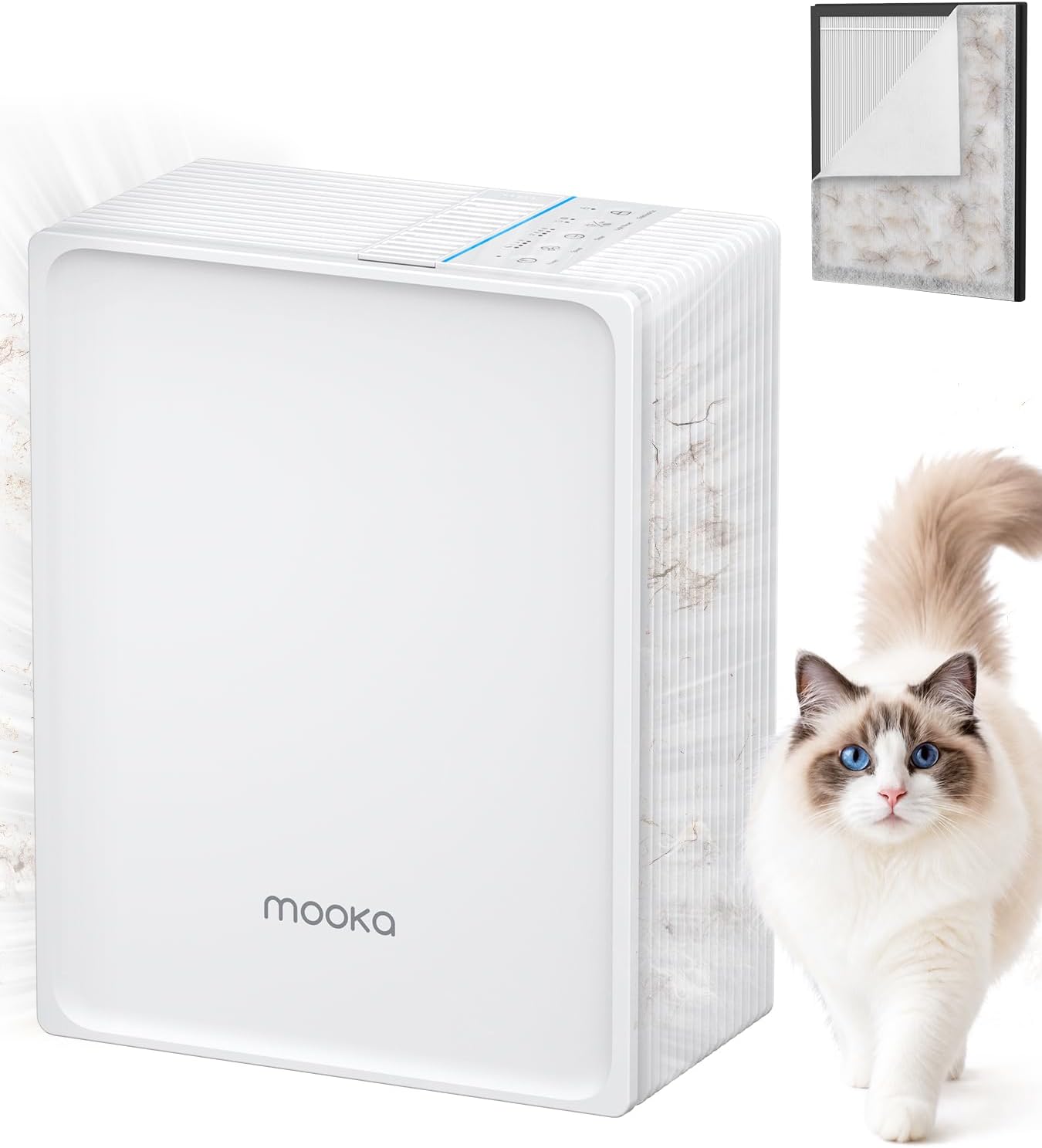 MOOKA Air Purifier for Home Pets Large Room 1300 Ft², Washable Pre-Filter