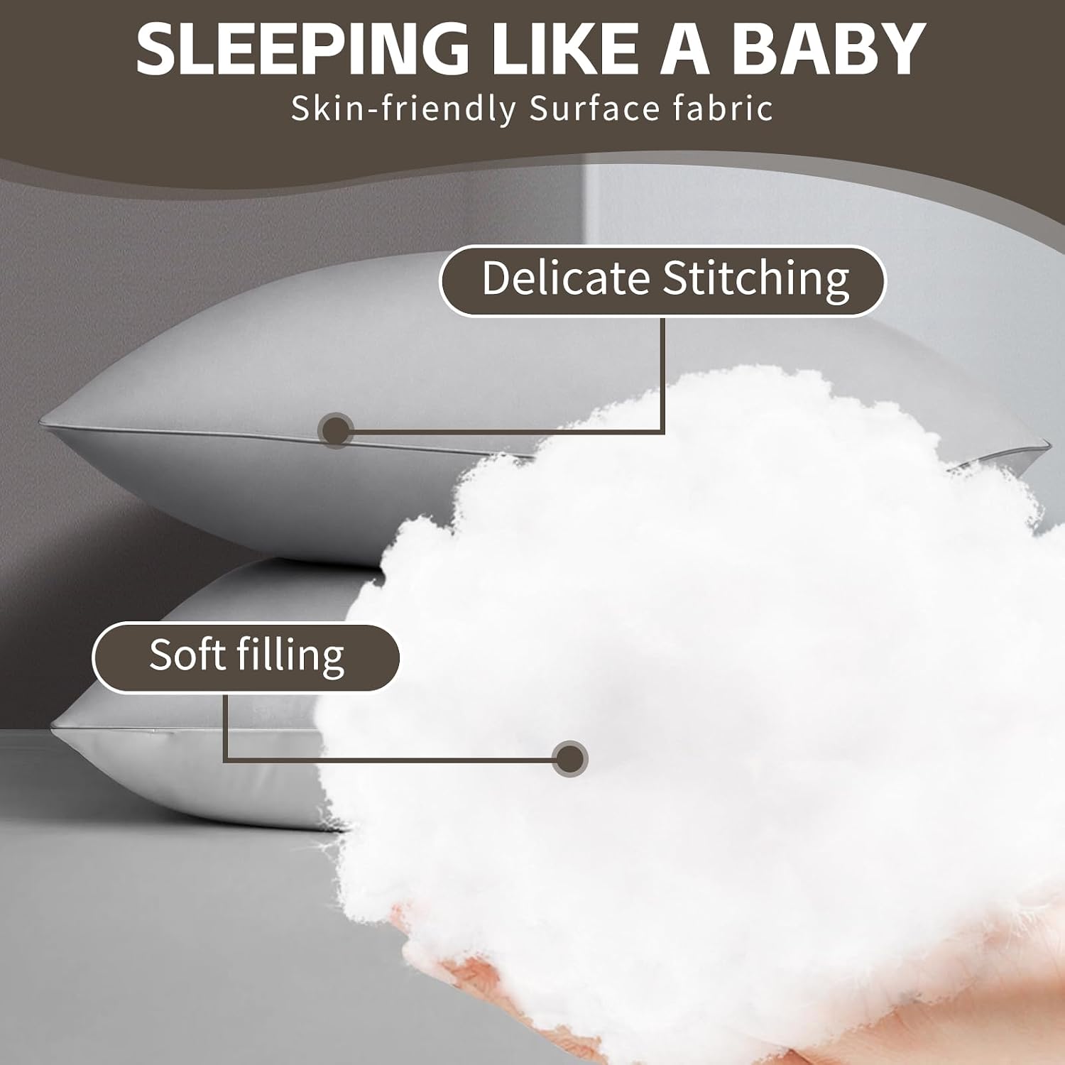 HIMOON Bed Pillows for Sleeping Set of 4,Standard Size Cooling Pillows 4 Pack,Top-end Microfiber Cover for Side Stomach Back Sleepers,Grey
