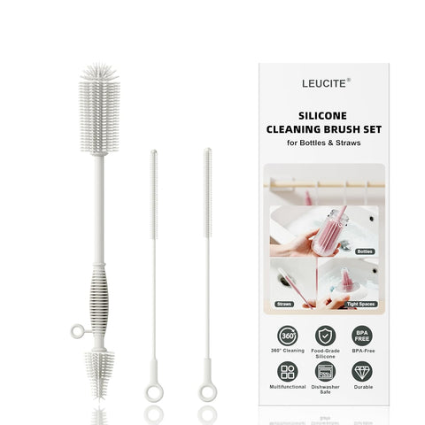 Silicone Cleaning Brush Kit,Water Bottle and Straw Cleaner Brush Set for Tumbler,Baby Bottle,Breast Pump Part,Nipple,Sippy Cup,Glass,Dishwasher Safe,BPA Free,3 Pcs