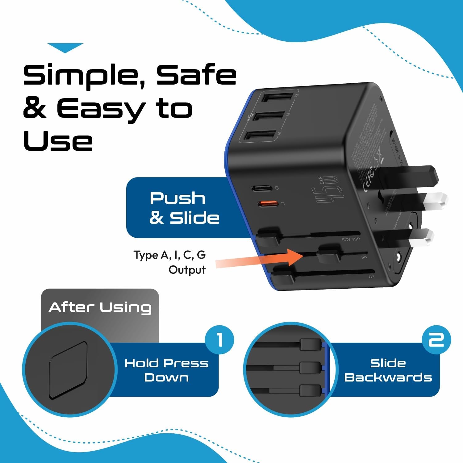 Ceptics 45W Universal Travel Adapter w/ 3 USB-A, 2 USB-C & Universal Input