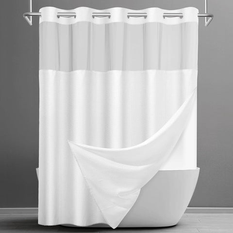 SORTTO No Hook Waffle Shower Curtain with Snap in Liner Set, 71x77, White