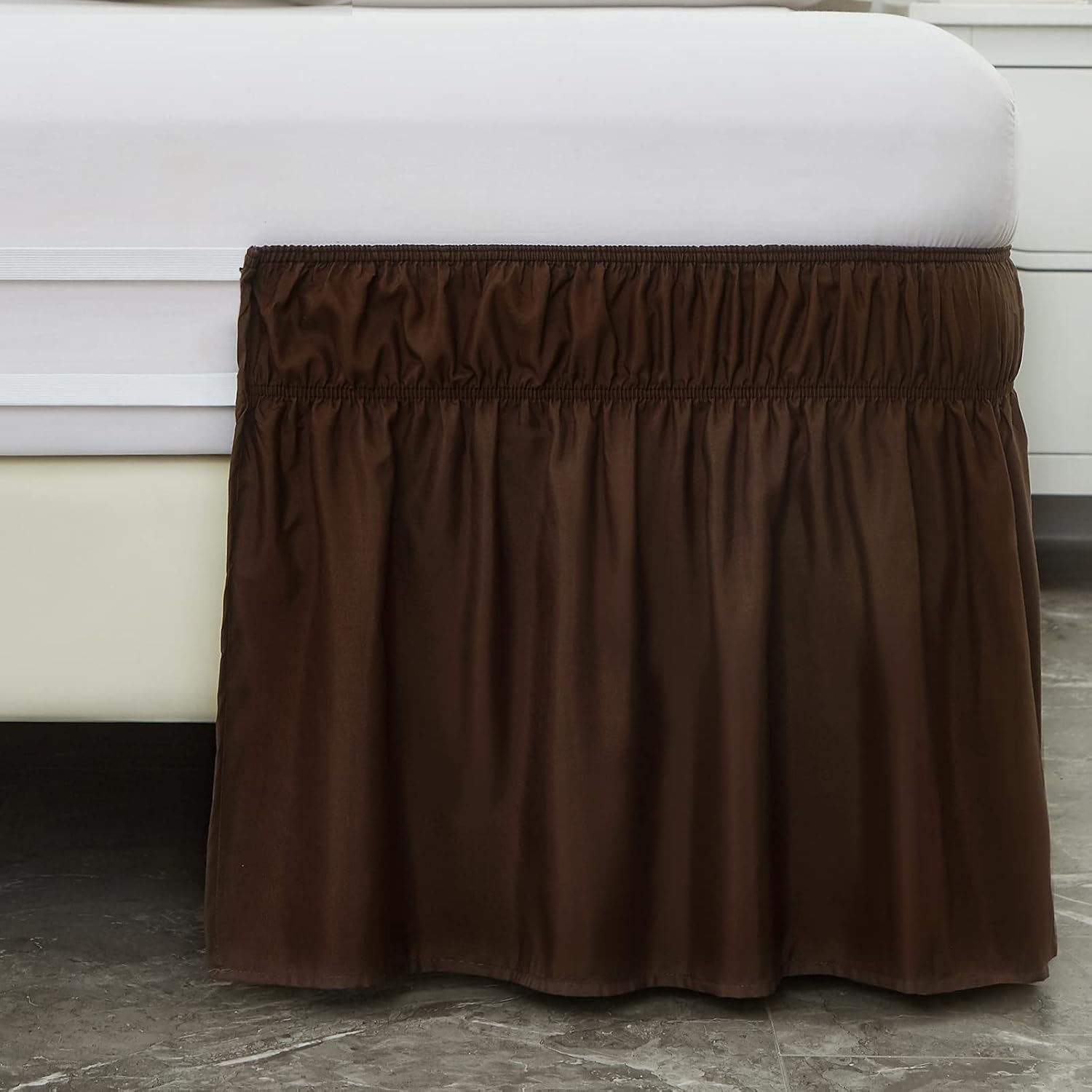 MEILA Wrap Around Elastic Bed Skirt for Queen & King Beds, 16" Drop, Brown