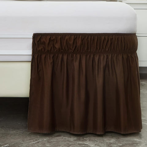MEILA Wrap Around Elastic Bed Skirt for Queen & King Beds, 16" Drop, Brown