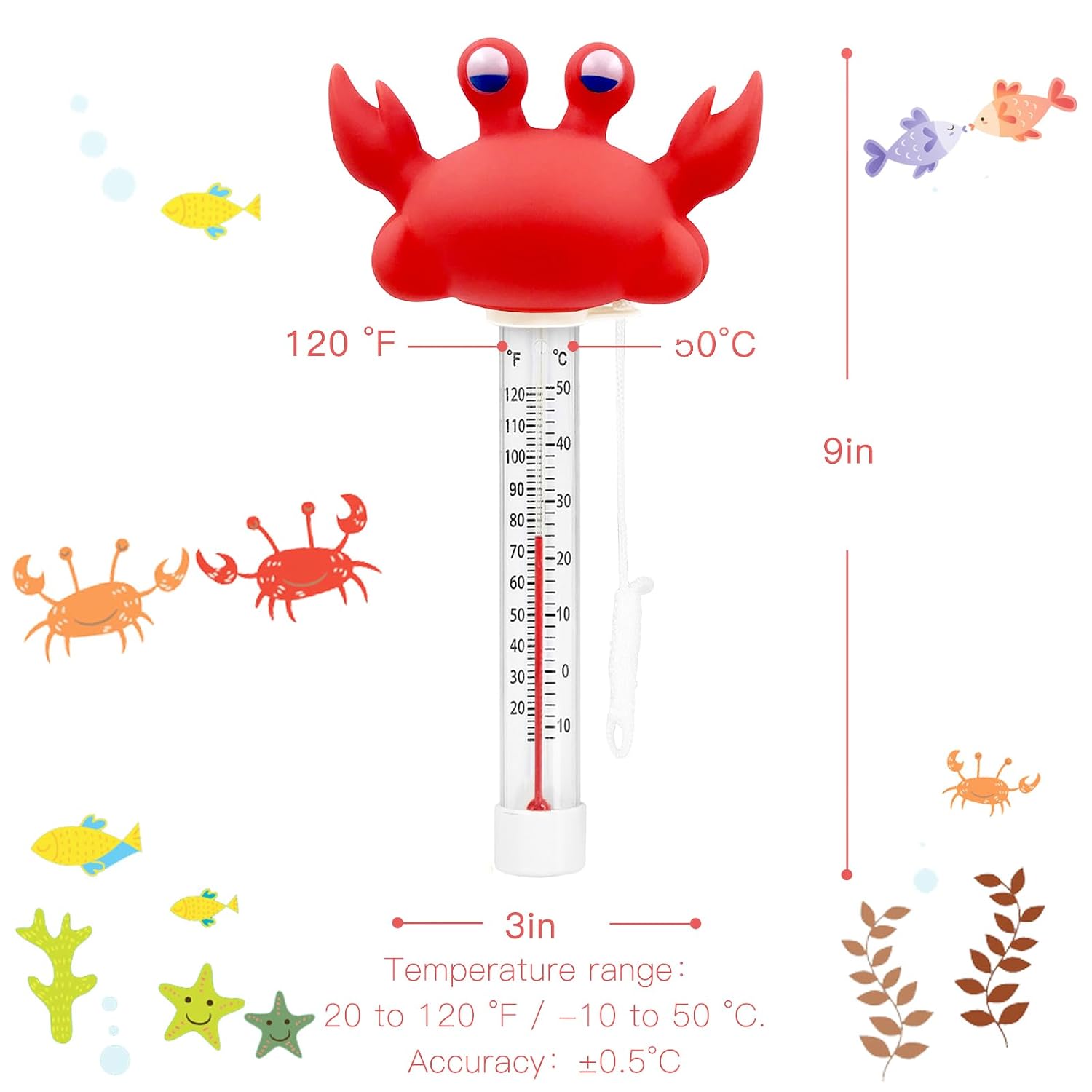 XY-WQ 2 Pack Floating Pool Thermometers, Alligator and Crab