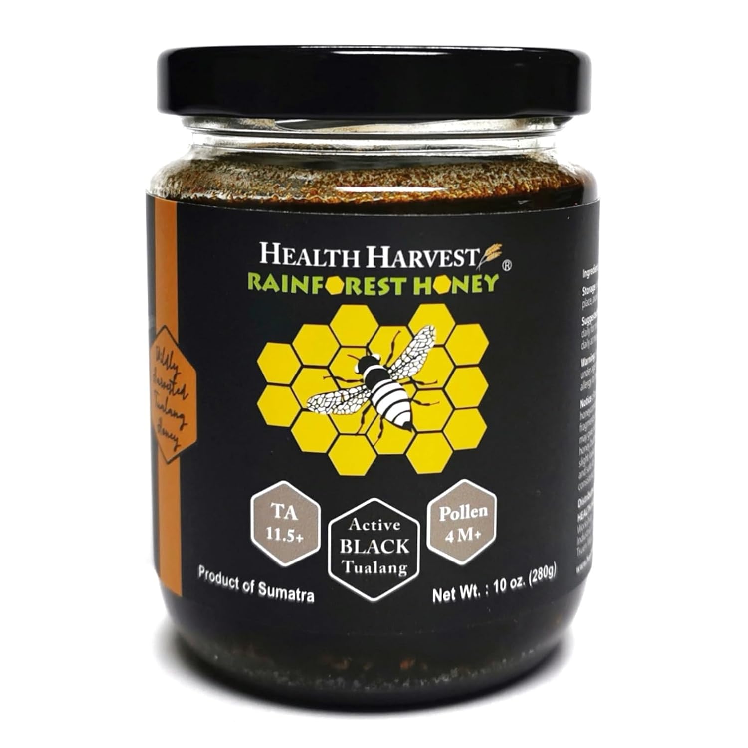 Tualang Black Honey 10oz (TA 11.5+, Pollen Count 4.0M+, Pollen Variety 100+) Intense Choice for Women Preservation, Wild-ripening on 250ft Treetop, Raw, Unpasteurised, Unfiltered