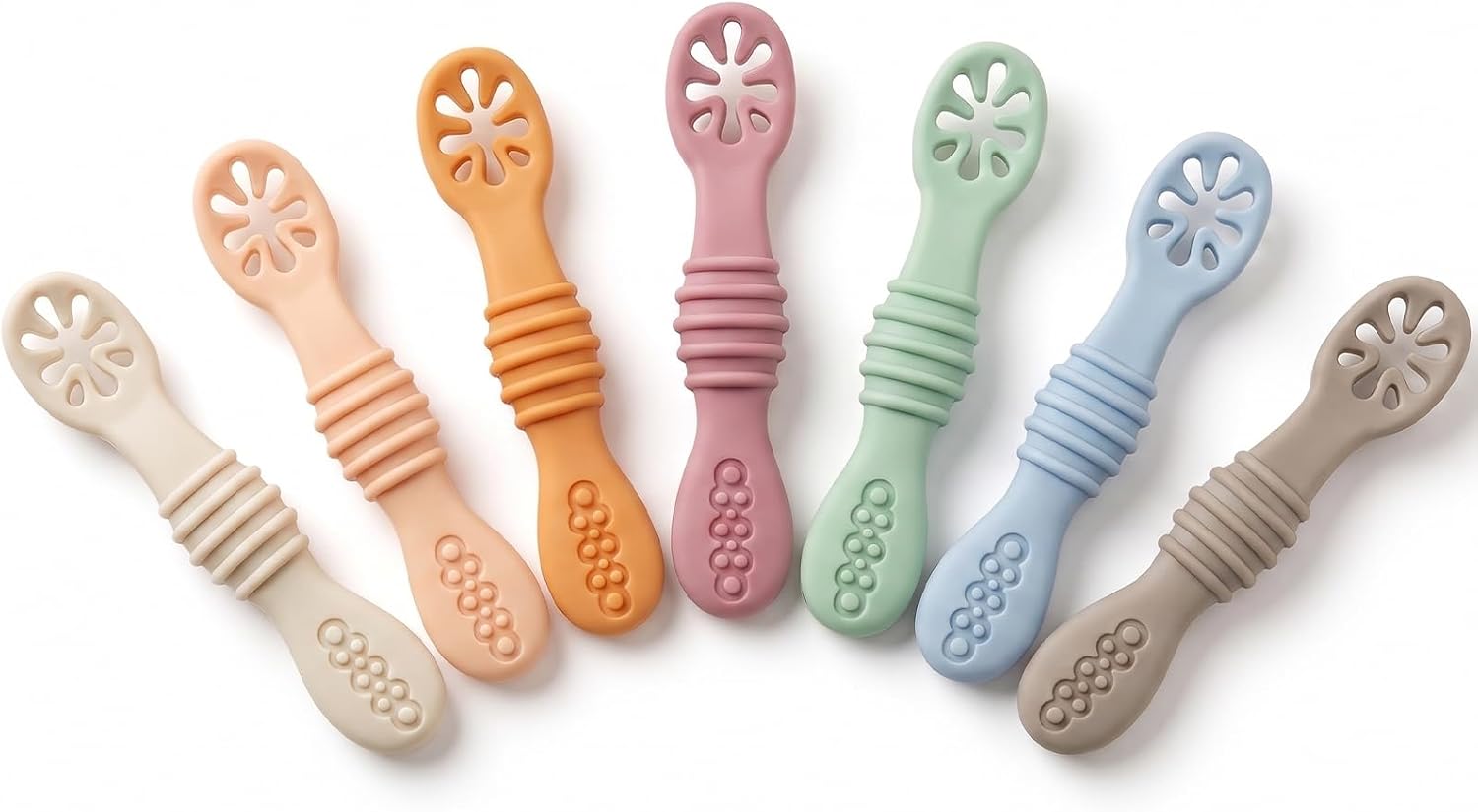 PandaEar 7 Pack Silicone Baby Feeding Spoon, Baby Led Weaning