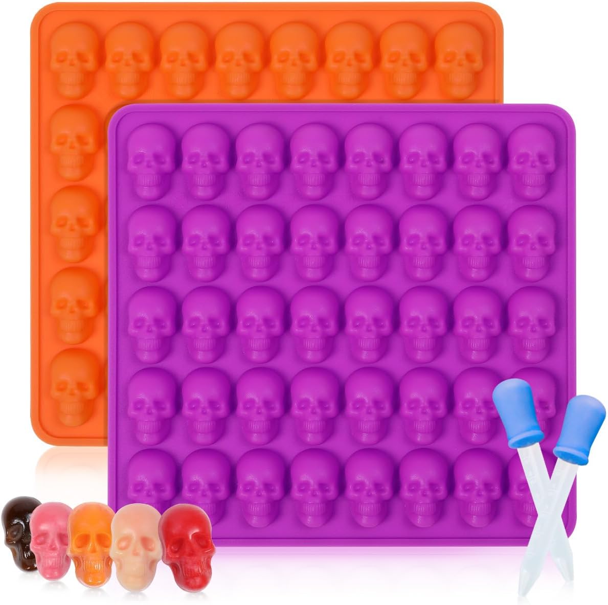 Skull Silicone Molds, Halloween Gummy Chocolate Molds 2 Pcs Mini Skull Mold