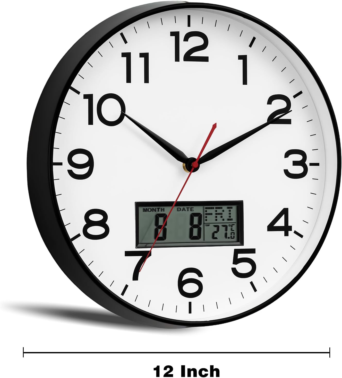 AKCISOT 12 Inch Wall Clock, Silent Battery Operated Analog Clock, Black