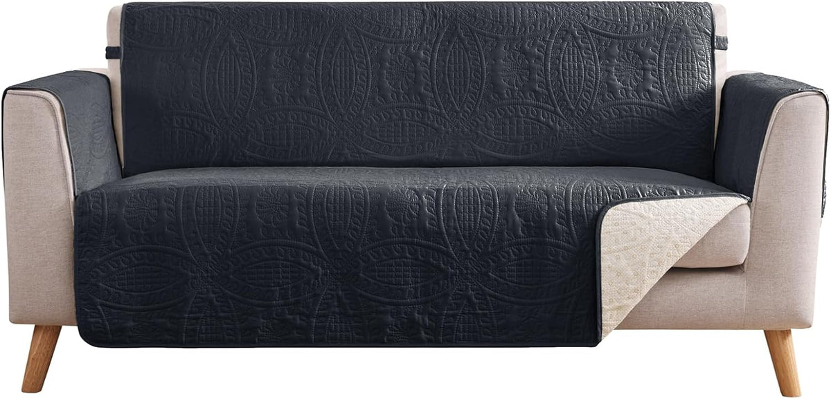 Black Loveseat Covers 2 Cushion Couch, Water-Repellent Sofa Cover for Love Seat, Washable Quilted Couch Covers, Pet Friendly Sofa Slipcovers (Loveseat 56", Black)