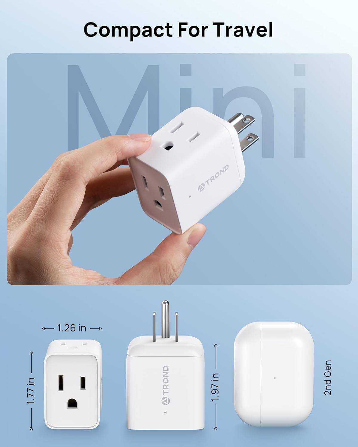 TROND Multi Plug Wall Outlet Extender 2 Pack, Small Outlet Splitter, White