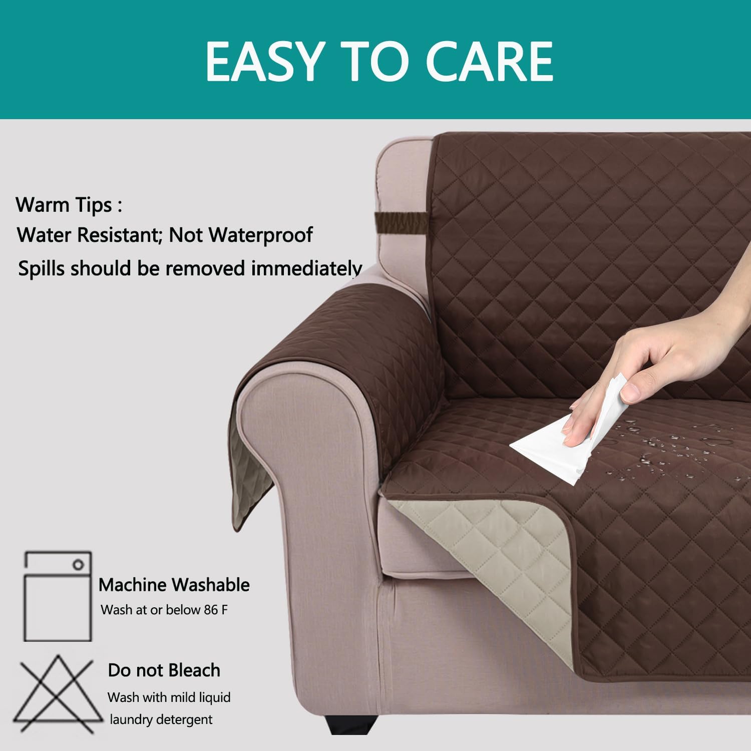 U-NICE HOME Large Sofa Cover Reversible Couch Cover for Dogs, Coffee/Beige