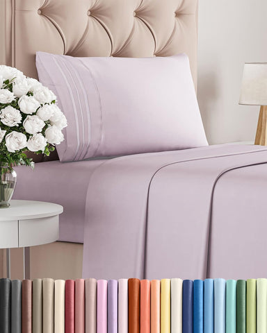 Twin Size 3 Piece Sheet Set - Breathable & Cooling Sheets - Light Lavender