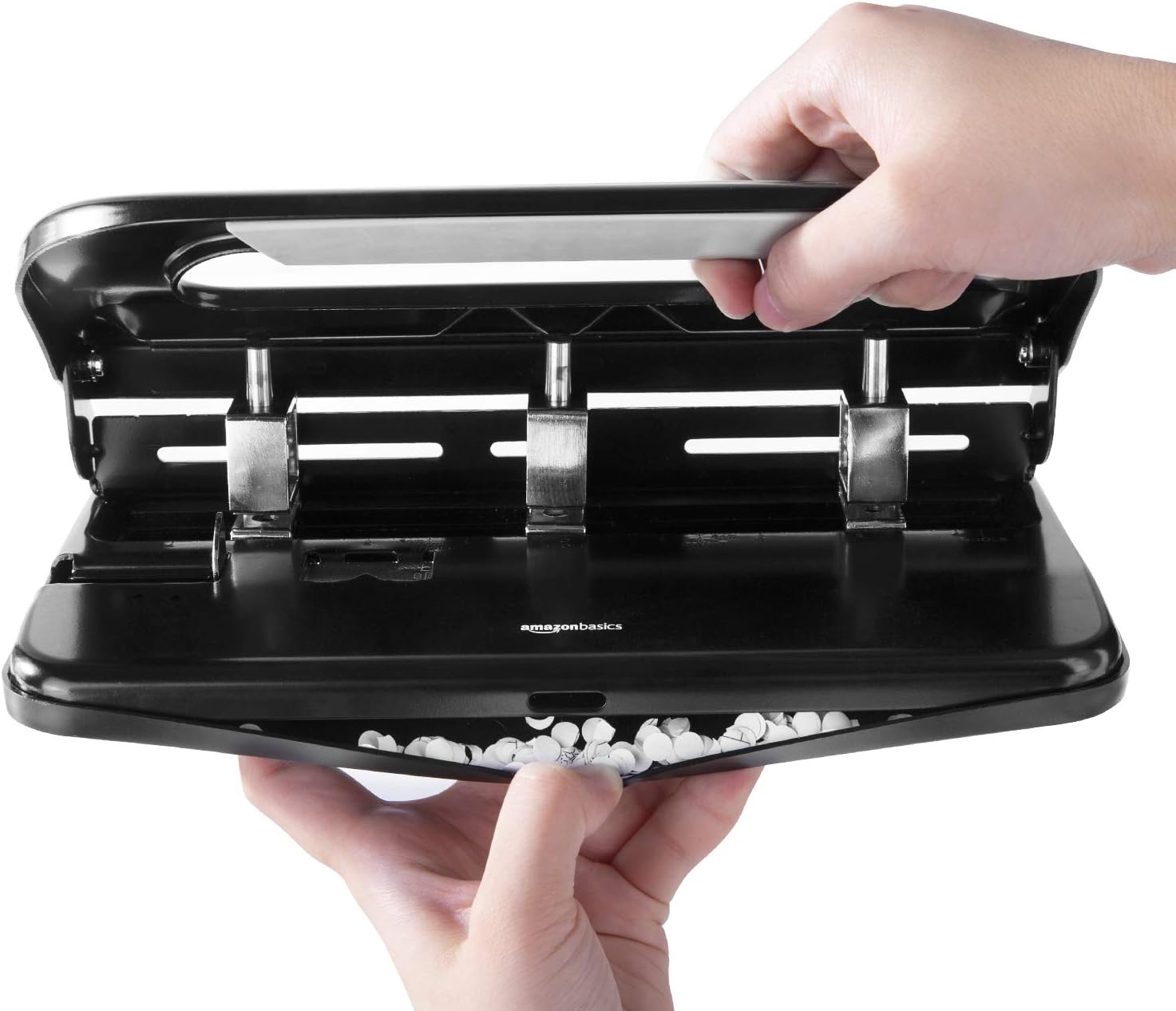Amazon Basics 3 Hole Punch with Easy-Clean Tray, 30 Sheet Capacity, Black, 6-Pack
