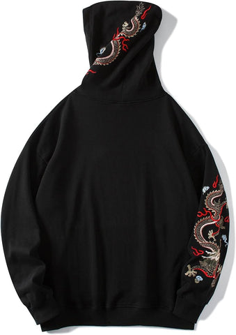 Niepce Inc Streetwear Men's Dragon Embroidered Heavyweight Graphic Hoodies