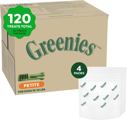 Greenies Petite Natural Dental Dog Treats, Original Flavor, 30 Count, 4pack