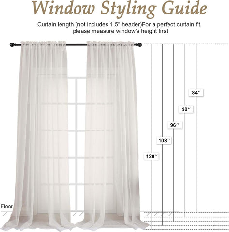 OVZME Ivory Bedroom Curtains 2 Panel Sets 90 Inch Length, 59 Inch Extra Wide Light Filtering Light Weight Soft Window Treatment Panels for Study Room Living Room Guest Room, 59Wx90L Inches