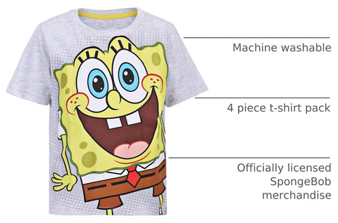 Nickelodeon Spongebob Squarepants Boys 4 Pack T-Shirt for Big Kids