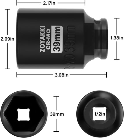 1/2" Drive 39mm Deep 6 Pt CR-MO Metric Impact Socket for Axle Nuts