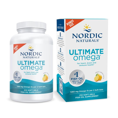 Nordic Naturals Ultimate Omega, Lemon Flavor - 210 Soft Gels - 1280 mg Omega-3 - High-Potency Omega-3 Fish Oil with EPA & DHA - Promotes Brain & Heart Health - Non-GMO - 105 Servings