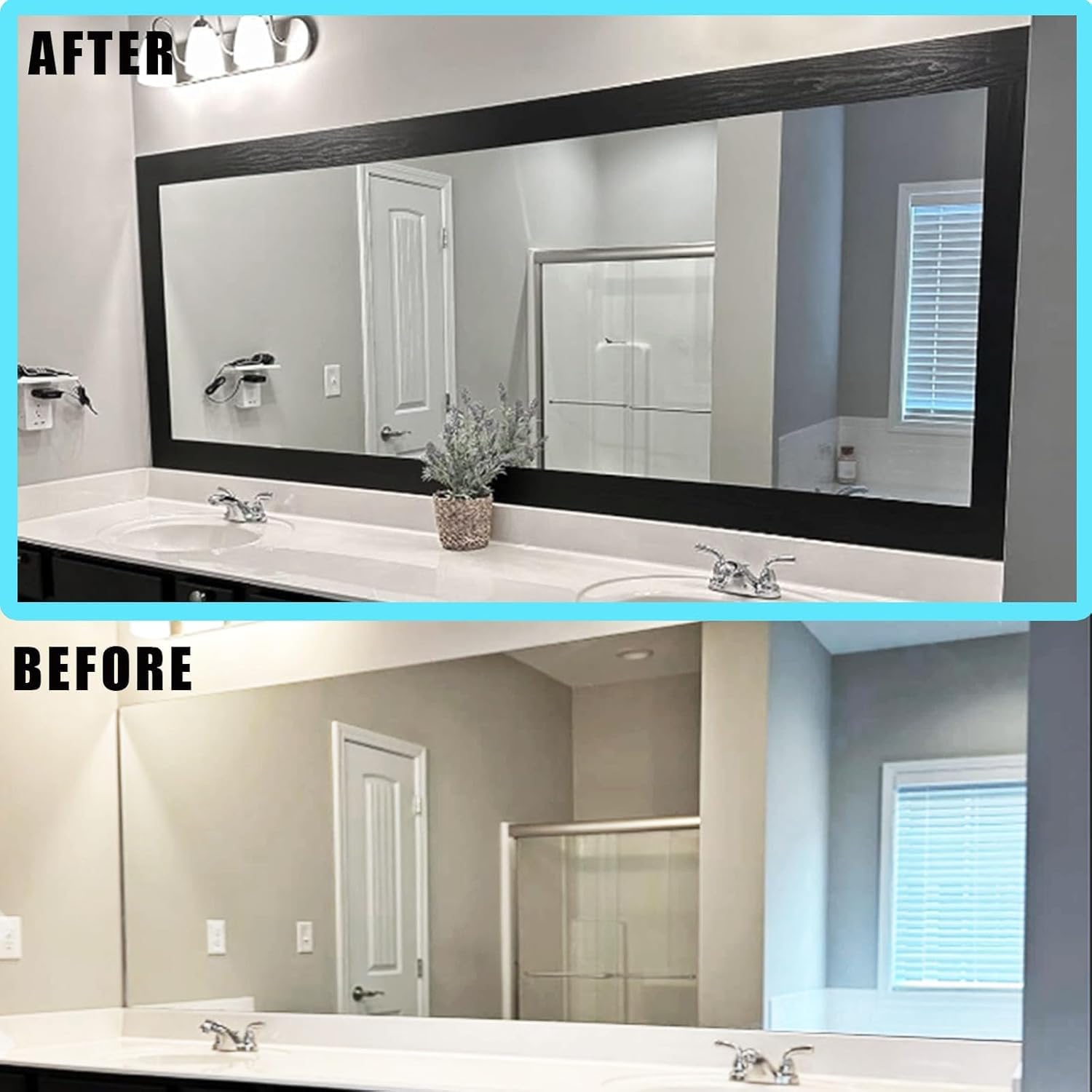 DESOMINOR 27FT Black Border Peel and Stick Black Wood Grain Wallpaper Border Removable Waterproof Bathroom Mirror Frame Sticker (Black,2Inch x 27Ft)