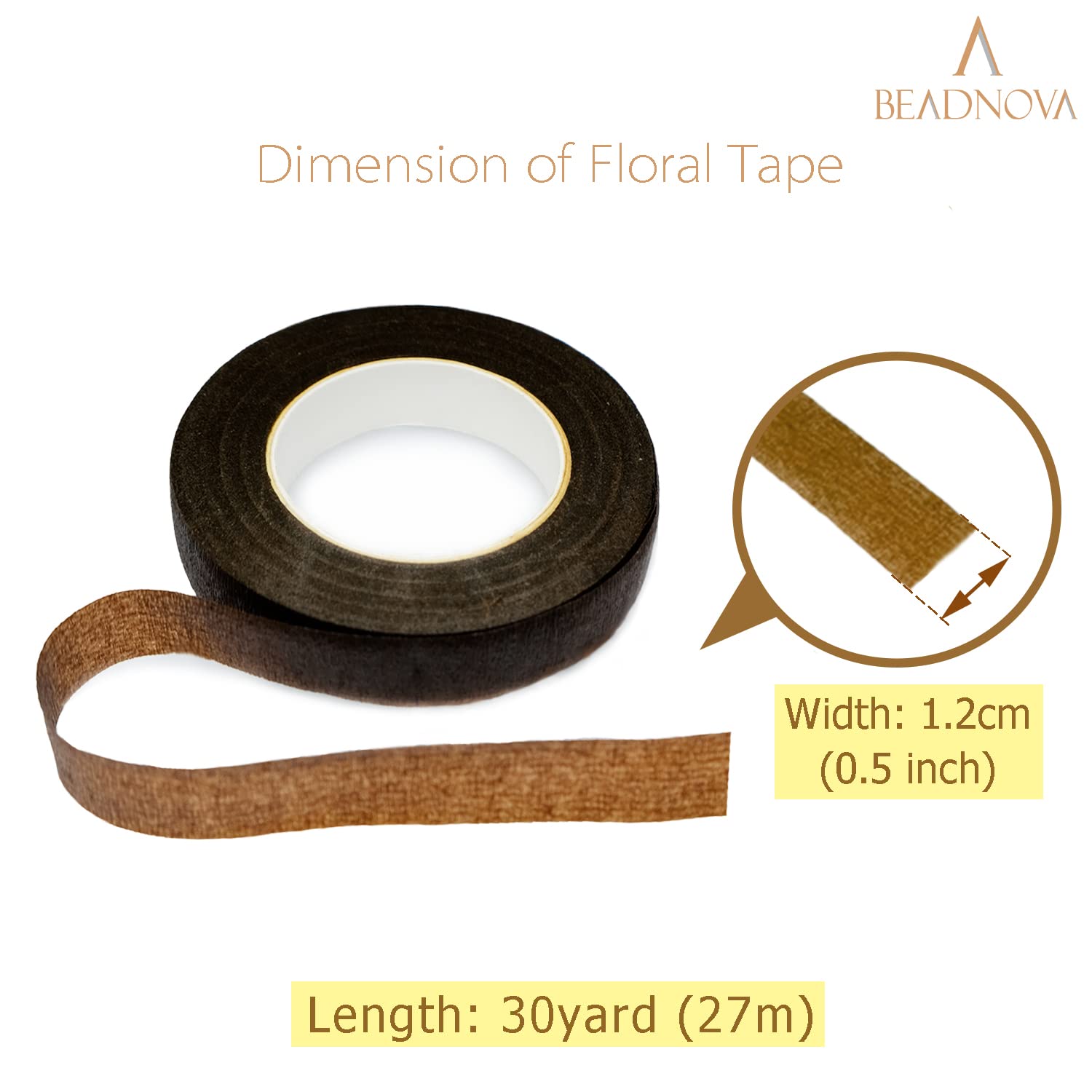 BEADNOVA Floral Tape 1/2inch Flower Tape Brown Floral Tape for Bouquets Floral Arranging Stem Wrap Craft (Brown, 30yards)