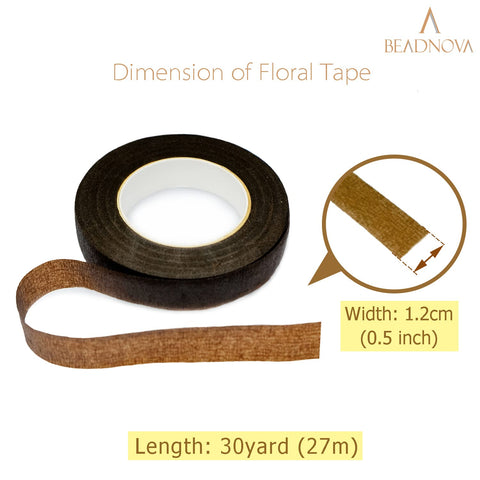BEADNOVA Floral Tape 1/2inch Flower Tape Brown Floral Tape for Bouquets Floral Arranging Stem Wrap Craft (Brown, 30yards)