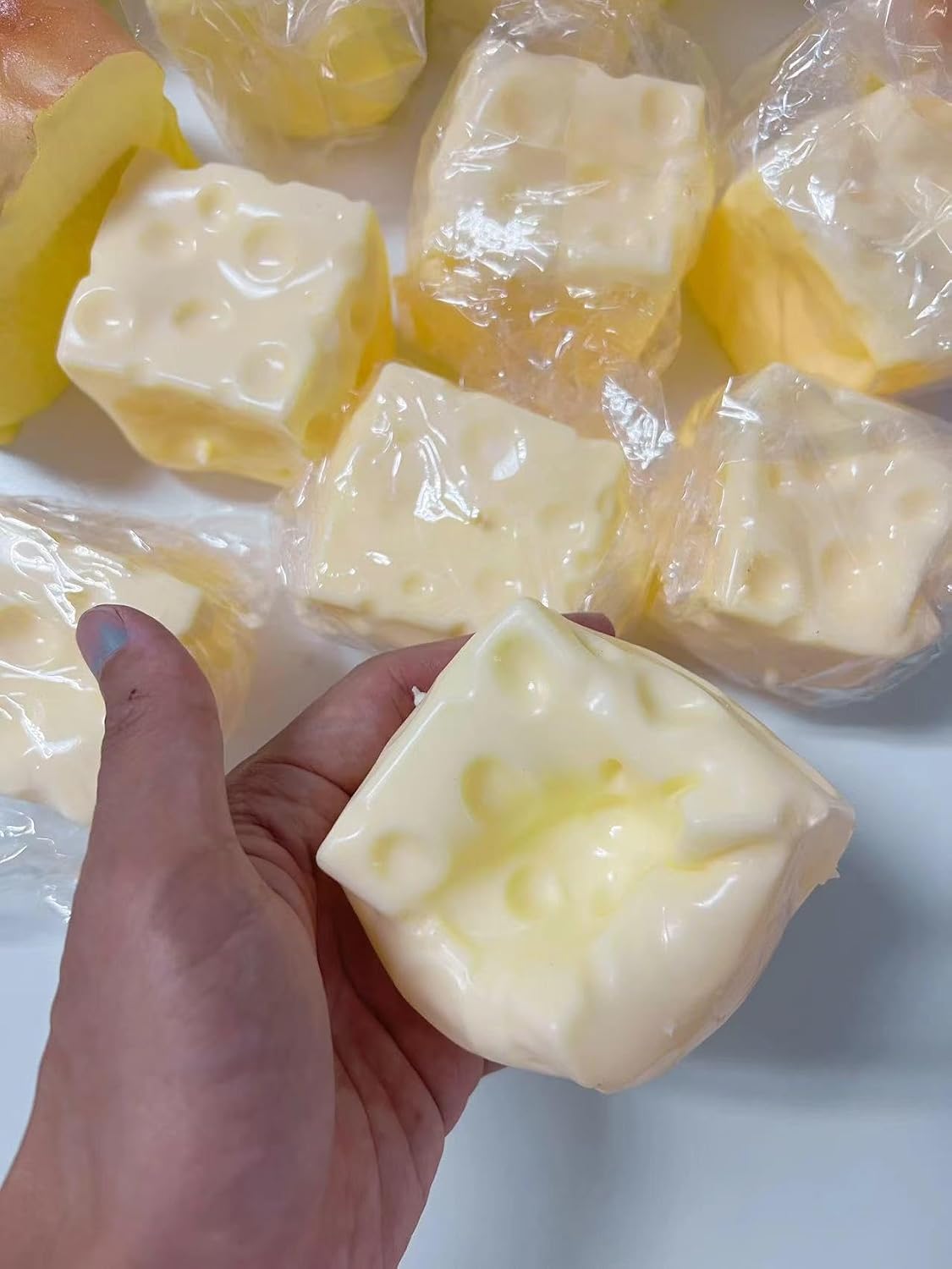 Realistic Swiss Cheese Squishy Toy – Dough Texture Stress Relief Fidget Toy for Adults, Anxiety Relief Sensory Tool, Unique Desk Decor, Not Edible-1PC