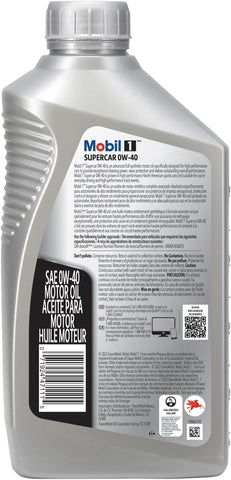 Mobil 1 Supercar Advanced Full Synthetic Motor Oil 0W-40, 1 QT (Pack of 6)