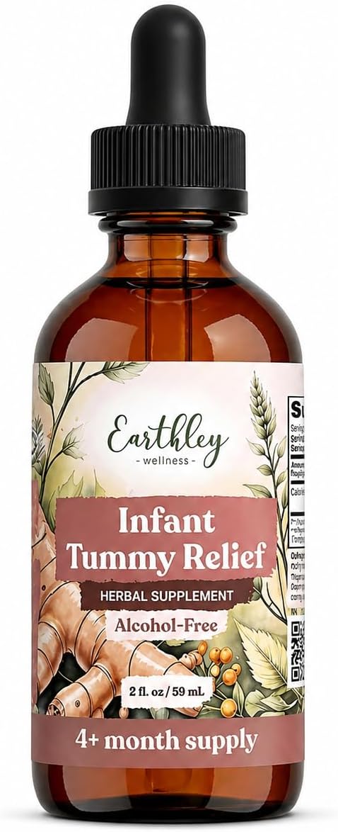 Earthley Wellness Organic Baby Gas Relief, 4 Month Supply, Natural Gripe Water for Babies, (2 oz, 1,200 Drops), Baby Gas Relief with Fennel Seed & Ginger Root for Digestive Comfort