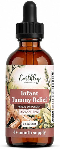 Earthley Wellness Organic Baby Gas Relief, 4 Month Supply, Natural Gripe Water for Babies, (2 oz, 1,200 Drops), Baby Gas Relief with Fennel Seed & Ginger Root for Digestive Comfort