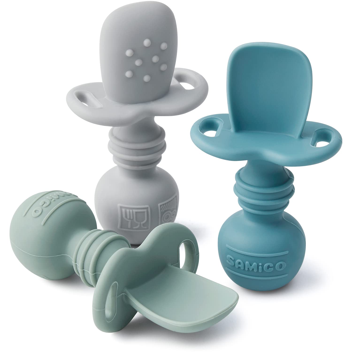 SAMiGO Silicone Baby Spoons Self Feeding 6 Months, Infant Eating Utensils