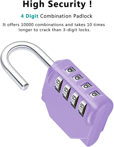 ZHEGE Combination Lock, 4 Digit Combination Padlock, Gym Lock (Purple)