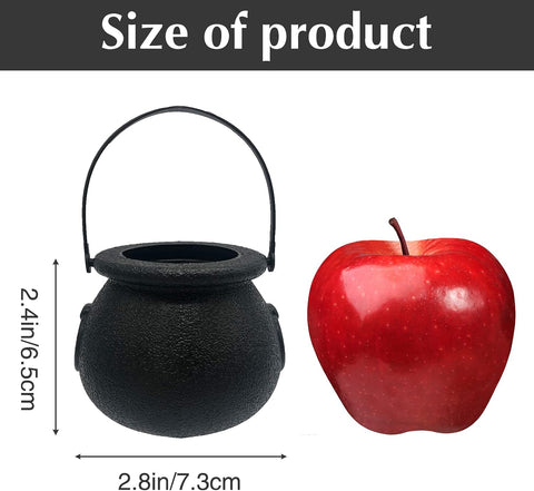 Lshfwn 24 Pack Plastic Cauldron,Black Mini Witch Cauldron with Handle,Halloween Candy Cauldron Kettles,Plastic Candy Holder for Party Decoration Supplies St Patrick's Day