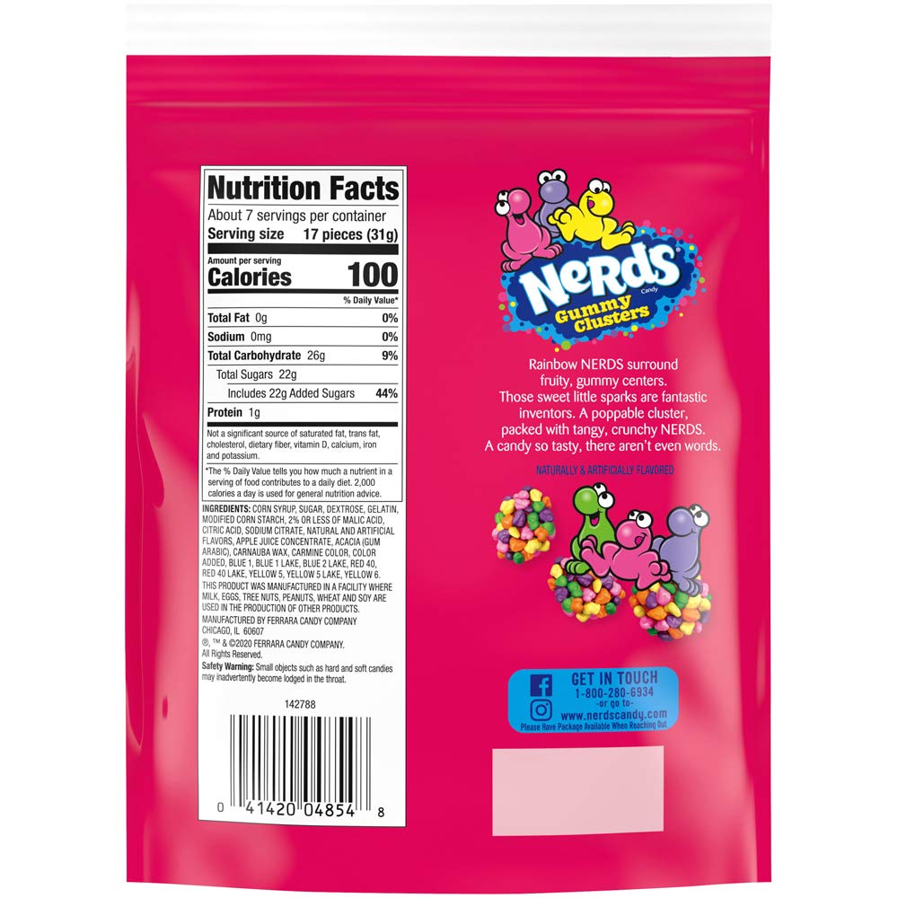 NERDS Gummy Clusters Candy, Rainbow, Crunchy and Gummy, 8 oz