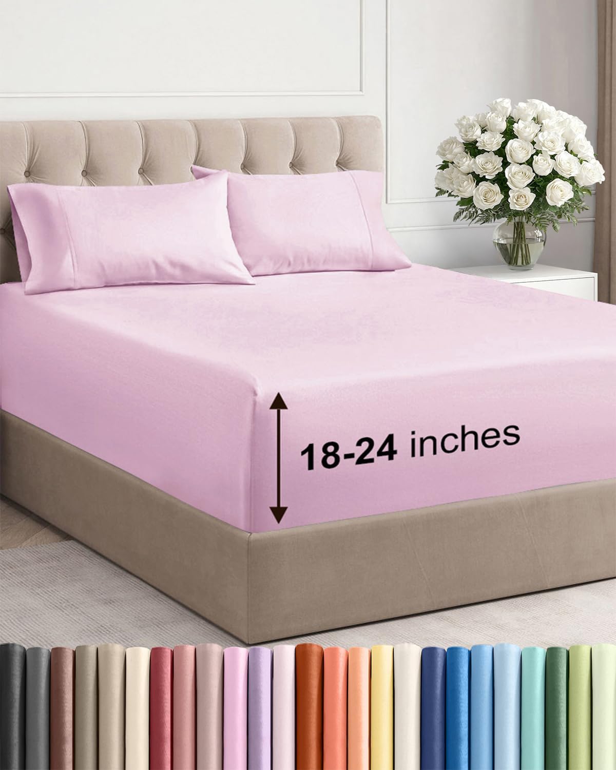 CGK Extra Deep Twin Sheet Set - 4pc Cooling Sheets - Light Pink