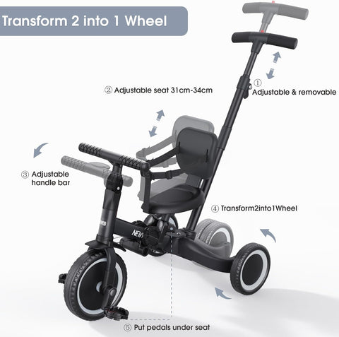 newyoo TR007 5-in-1 Tricycle for Toddlers 1-3, Toddler Bike, Birthday Gift