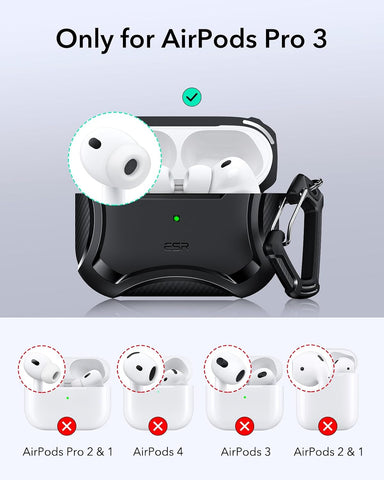 ESR for AirPods Pro 3 Case (2025), Magnetic Lid, Cyber Tough Series, Black