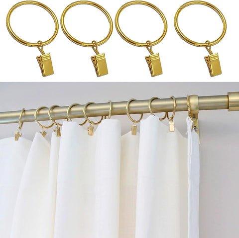 16 Pack Curtain Rings with Clips, Window Clip Rings Curtain Hooks Hangers Clip Rings for Hanging Drapery Drapes Bows, Small 1.26 Inch Diameter, Fits up to 1" Rod, Gold
