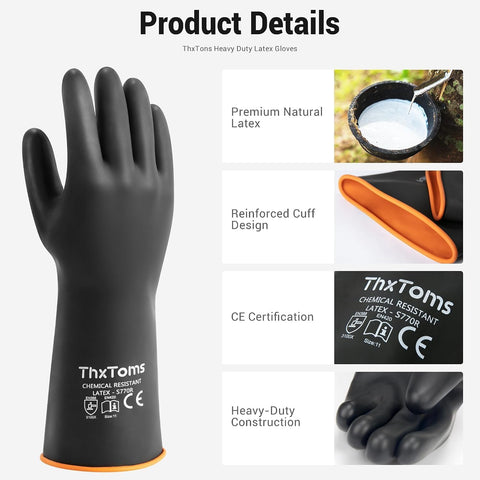 ThxToms Chemical Resistant Gloves, 28 Mil Heavy Duty Latex, 22 Inch, 1 Pair