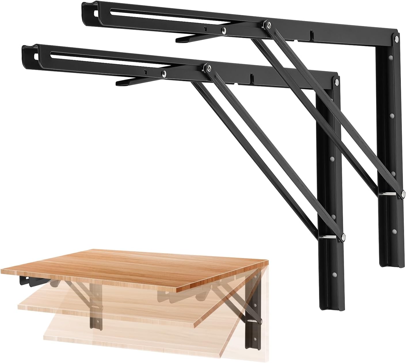 Ravinte Matte Black Folding Shelf Brackets, 22 Inch, 4 Pack