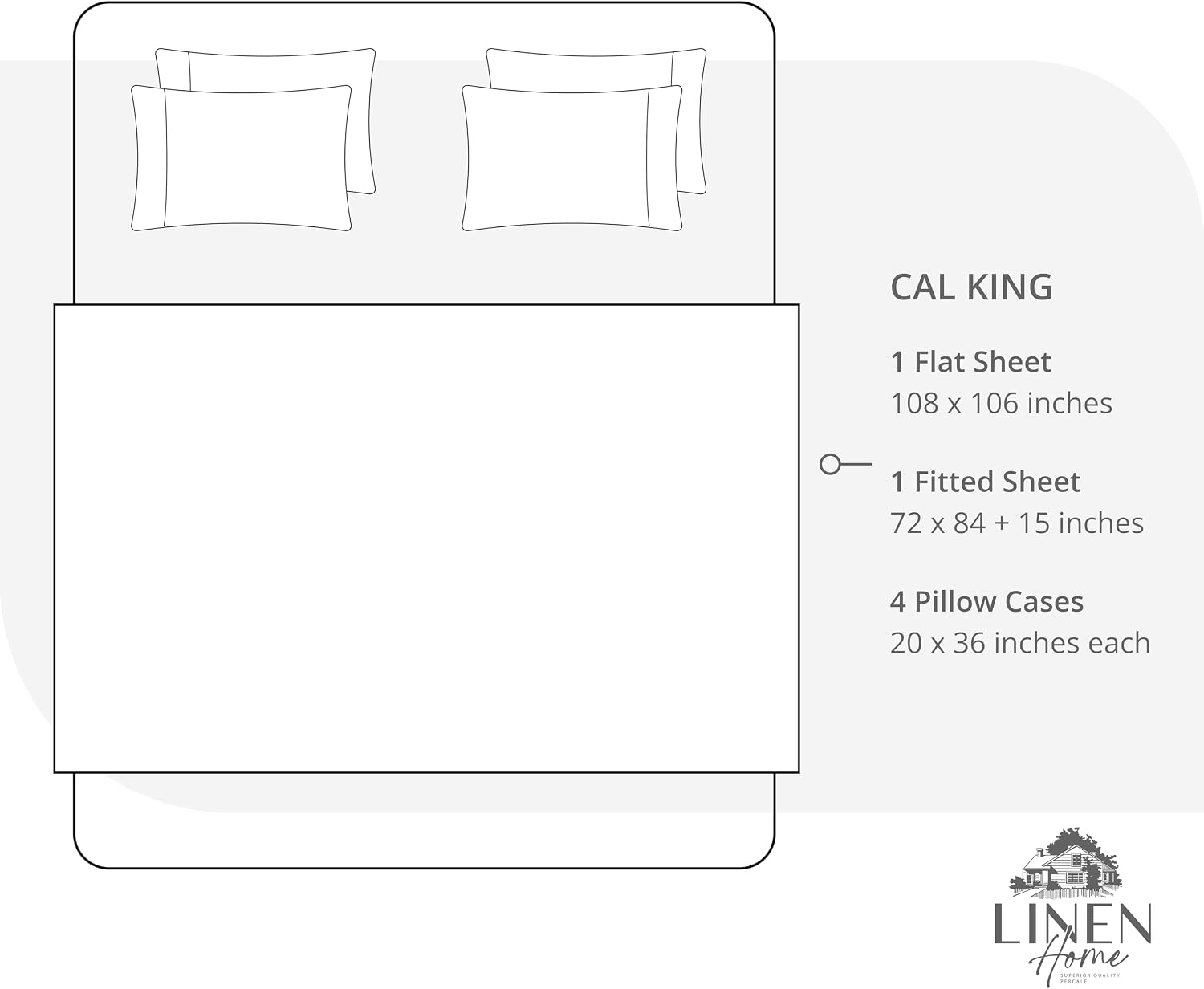 Linen Home 100% Cotton Percale Sheets California King Size, Tropical Peach, Deep Pocket, 6 Pieces Set- 1 Flat, 1 Fitted and 4 Pillowcases, Crisp Cool and Long Staple Strong Bed Linen